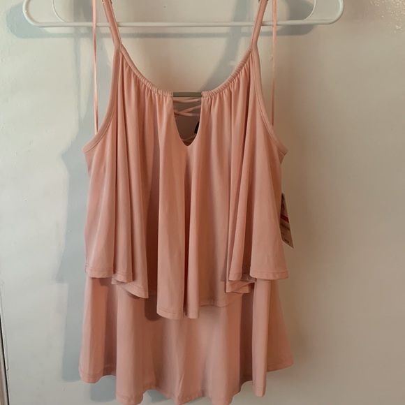 Thalia Sodi Coral Solid Spaghetti Stripe V Shape Cut Layer Top - Picture 2 of 4